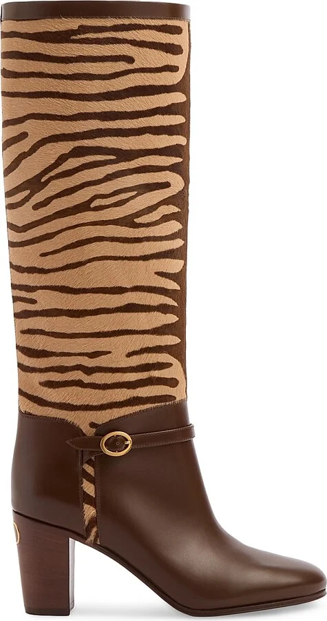 Women's Pattie 75MM Boots in Pony-Effect Calfskin - Beige - Size 9