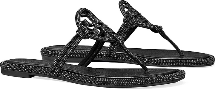 Women's Pavé Cord Miller Leather Sandals - Perfect Black - Size 5 - Image 2