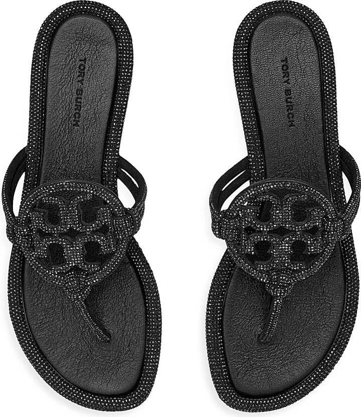 Women's Pavé Cord Miller Leather Sandals - Perfect Black - Size 5 - Image 3