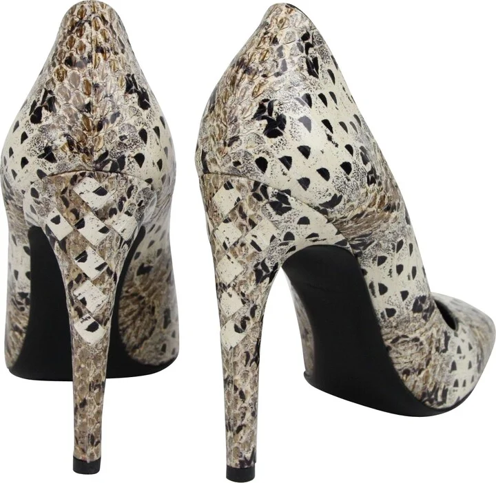 Women's Pearl / Black Leather Elaphe Circle Stiletto Heels (36 EU / 6 US) - Image 5
