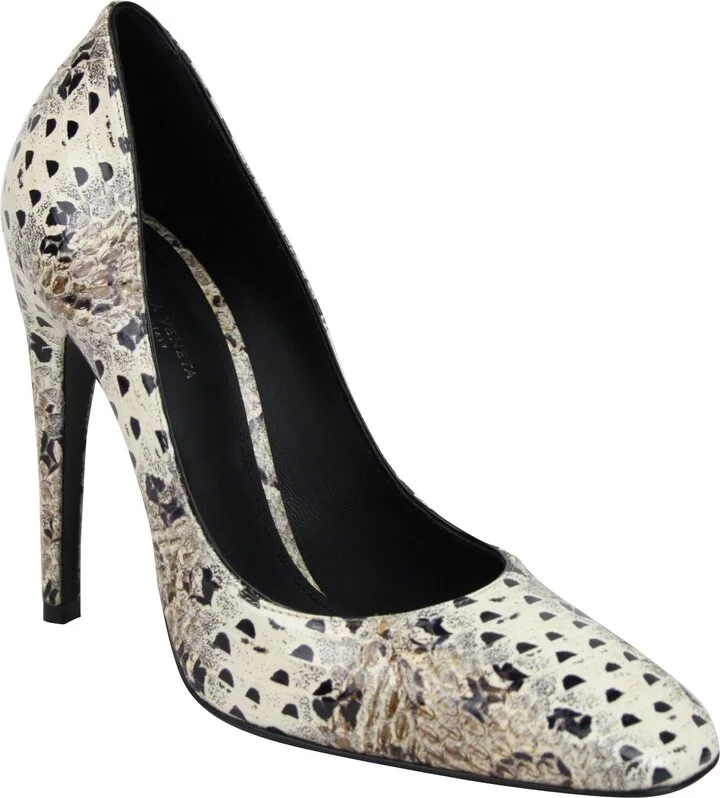 Women's Pearl / Black Leather Elaphe Circle Stiletto Heels (36 EU / 6 US)