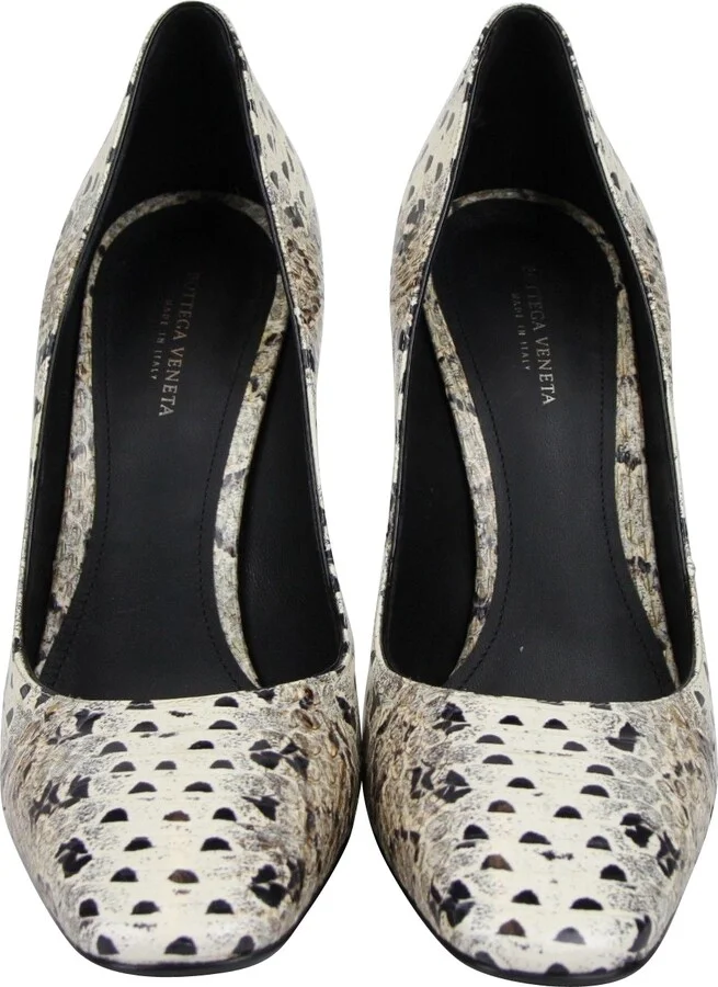 Women's Pearl / Black Leather Elaphe Circle Stiletto Heels 451758 1909 - Image 3