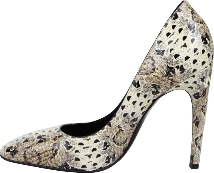 Women's Pearl / Black Leather Elaphe Circle Stiletto Heels 451758 1909 - Image 7
