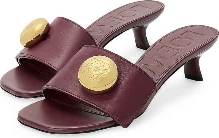 Women's Pebble 45MM Leather Slides - Burgundy - Size 6 Sandals - Image 2
