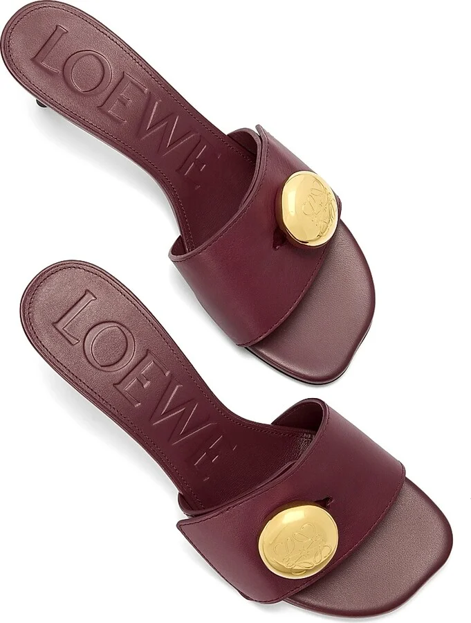 Women's Pebble 45MM Leather Slides - Burgundy - Size 6 Sandals - Image 3