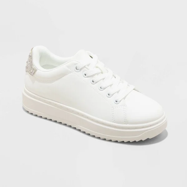 Women's Peggy Rhinestone Fashion Sneakers - A New Day™ Silver