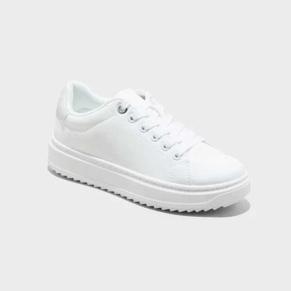 Women's Peggy Sneakers - A New Day™ White/ : Lace Up, Cushioned Insole, Textured Outsole, Low Top, Medium Width