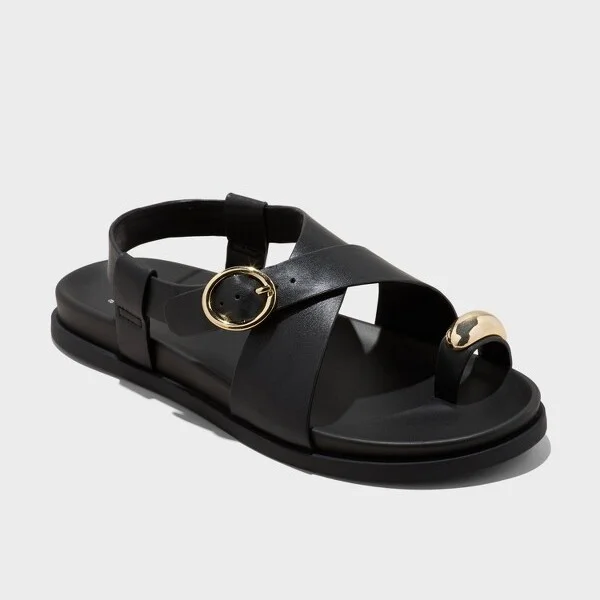 Women's Penelope Toe Ring Footbed Sandals - A New Day™ : Contoured Platform Heel, Buckle Closure, Textured Outsole