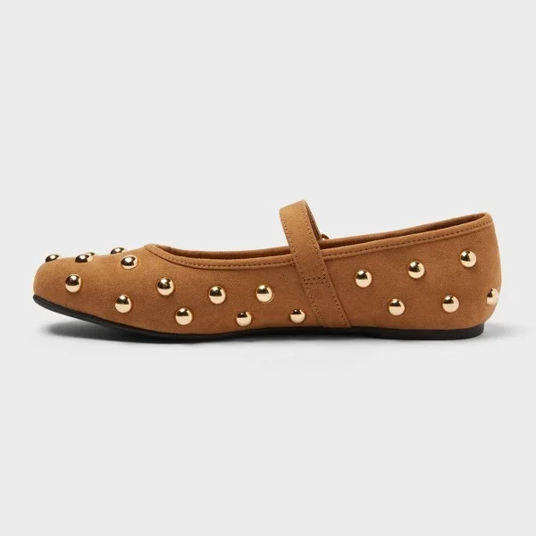 Women's Penny Gold Studded Mary Jane Flats with Memory Foam Insole - Universal Thread™ Cognac - Image 2