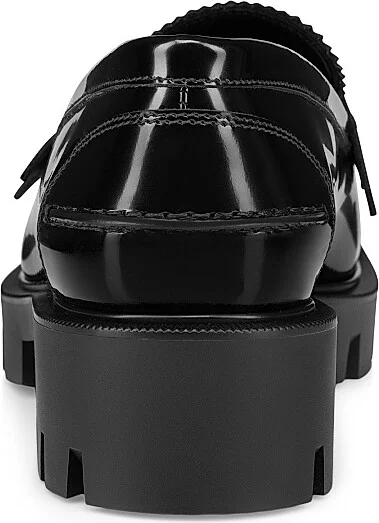 Women's Penny Lug Calf Leather Loafers - Black - Size 5 - Image 3