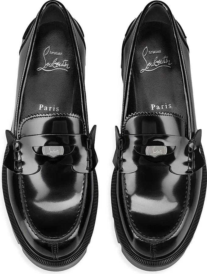 Women's Penny Lug Calf Leather Loafers - Black - Size 5 - Image 4
