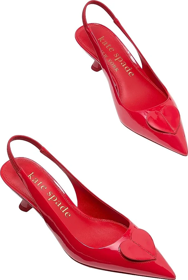 Women's Perfect Pair Heart 50MM Leather Slingback Pumps - Cherry Rouge - Size 6 - Image 5