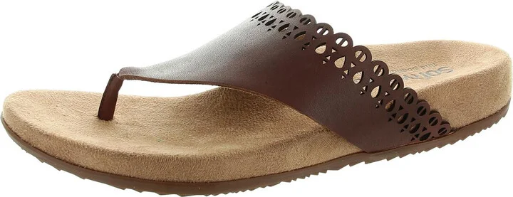 Womens Perforated Leather Flip-Flops