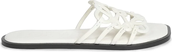 Women's Petal Anagram Leather Slides - Anthurium White - Size 6 Sandals