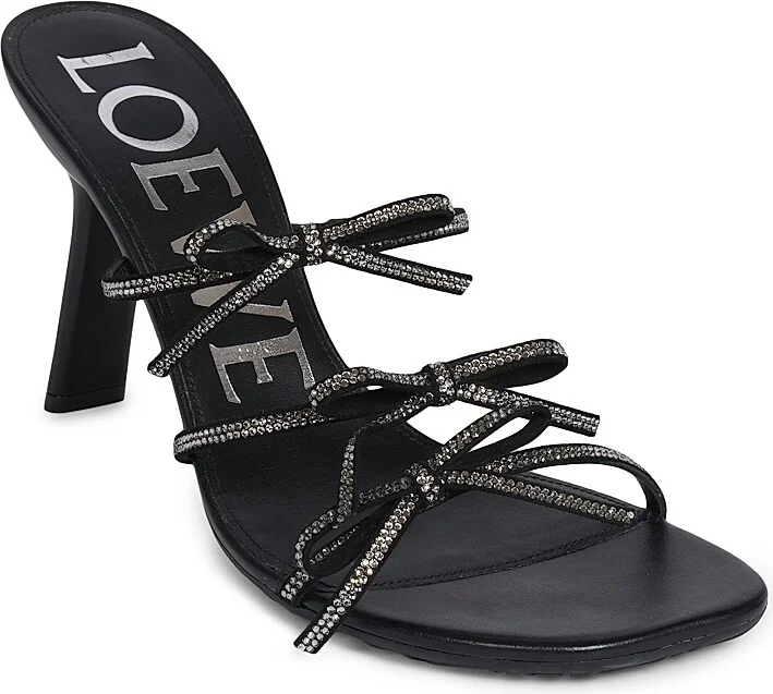 Women's Petal Bow Embellished Leather Sandals - Black - Size 5 - Image 2