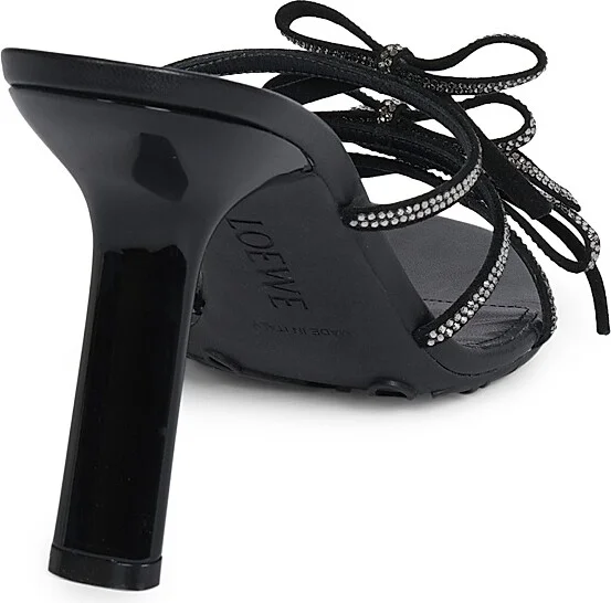 Women's Petal Bow Embellished Leather Sandals - Black - Size 5 - Image 3