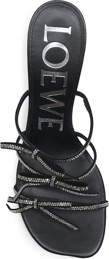 Women's Petal Bow Embellished Leather Sandals - Black - Size 5 - Image 4
