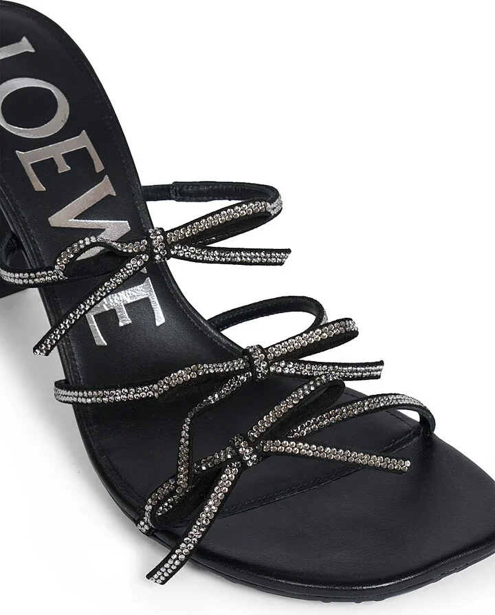 Women's Petal Bow Embellished Leather Sandals - Black - Size 5 - Image 5