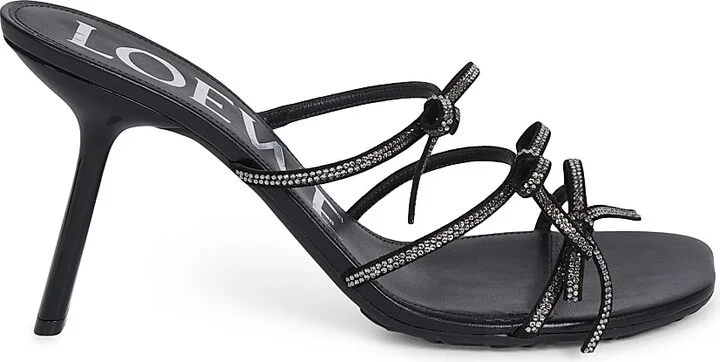 Women's Petal Bow Embellished Leather Sandals - Black - Size 5