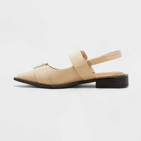 Women's Peyton Double Buckle Slingback Flats - Wild Fable™ Beige : Pointed Toe, Block Heel, Upper, Medium Width - Image 2