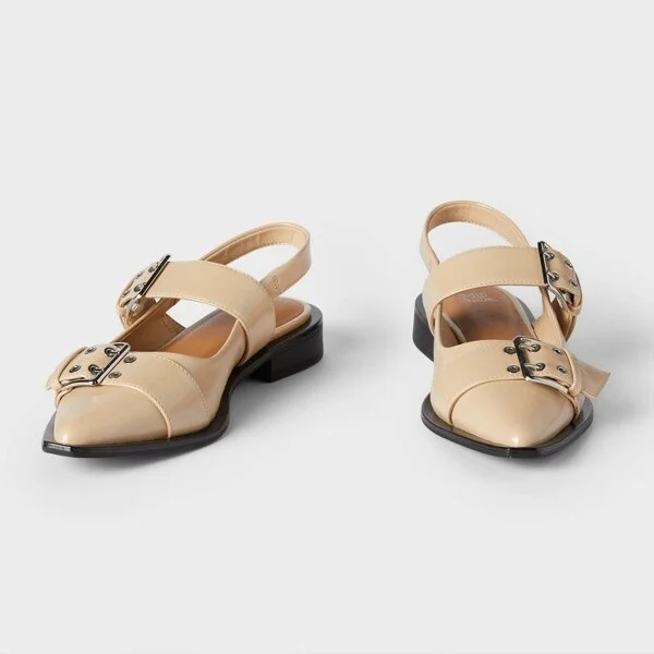 Women's Peyton Double Buckle Slingback Flats - Wild Fable™ Beige : Pointed Toe, Block Heel, Upper, Medium Width