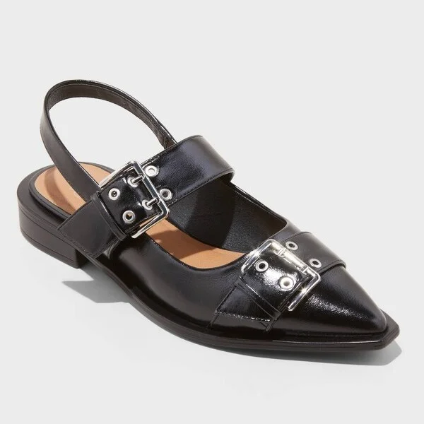 Women's Peyton Double Buckle Slingback Flats with Memory Foam Insole - Wild Fable™ : Medium Width, Block Heel, Closed Toe