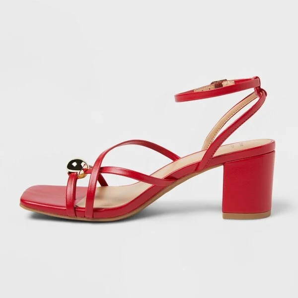Women's Phoebe Strappy Ball Ornament Heels - A New Day™ : Adjustable Buckle Strap, Block Heel, Open Square Toe Design - Image 3