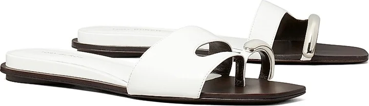 Women's Pierced Leather Slide Sandals - Bianco Silver - Size 7 - Image 2