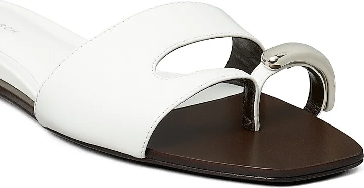 Women's Pierced Leather Slide Sandals - Bianco Silver - Size 7 - Image 4