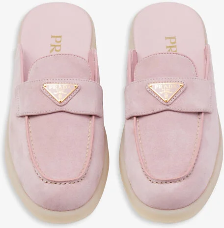 Womens Pink Brand-Plaque Suede Mules Eur 36.5 / 3.5 Uk Women - Image 2