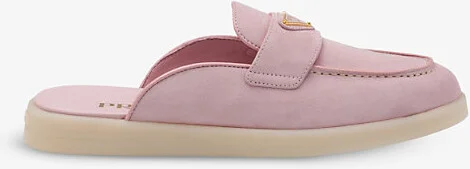 Womens Pink Brand-Plaque Suede Mules Eur 36.5 / 3.5 Uk Women