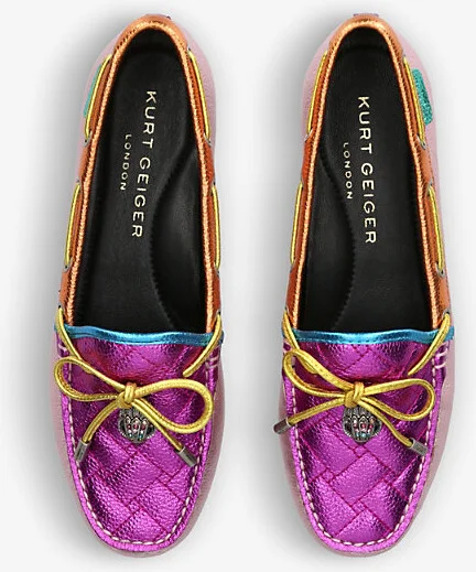 Womens Pink Comb Eagle-Embellished Rainbow-Print Leather Moccasin Shoes Eur 39 / 6 Uk Women - Image 2
