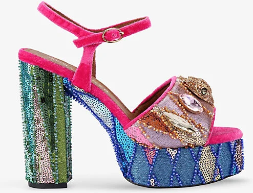 Womens Pink Comb Kensington Sequin-Embellished Woven Platform Sandals Eur 40 / 7 Uk Women