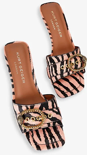 Womens Pink Comb Mayfair Stripe-Pattern Leather Heeled Mules Eur 40 / 7 Uk Women - Image 2