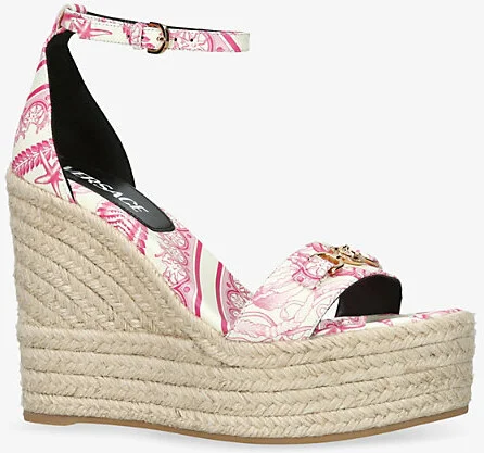Womens Pink Comb Medusa '95 Underwater Barocco-Print Leather Wedge Sandals Eur 40 / 7 Uk Women - Image 2