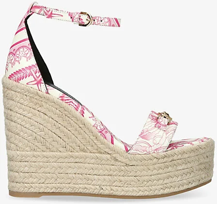 Womens Pink Comb Medusa '95 Underwater Barocco-Print Leather Wedge Sandals Eur 40 / 7 Uk Women
