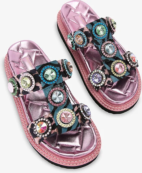 Womens Pink Comb Orson Crystal-Embellished Suede Sandals Eur 38/5 Uk Women - Image 2
