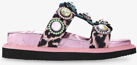 Womens Pink Comb Orson Crystal-Embellished Suede Sandals Eur 38/5 Uk Women