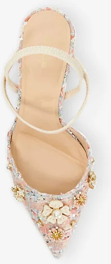 Womens Pink Fabric Diana Boucle Embellished Kitten-Heel Woven Court Heels Eur 37 / 4 Uk Women - Image 2