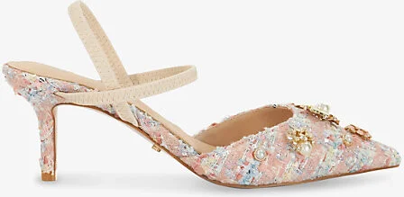 Womens Pink Fabric Diana Boucle Embellished Kitten-Heel Woven Court Heels Eur 37 / 4 Uk Women