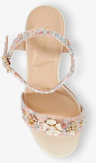 Womens Pink Fabric Mention Floral-Detail Block-Heel Woven Sandals Eur 41 / 8 Uk Women - Image 2
