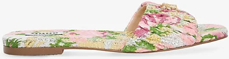 Womens Pink Fabric Nautical Bug-Embellished Jacquard Flat Sandals Eur 41 / 8 Uk Women