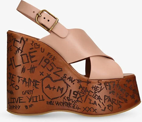 Womens Pink Maxime Leather Platform Wedge Sandals Eur 39 / 6 Uk Women