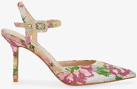 Womens Pink Plain Synthetic Channel Floral-Print Woven Courts Eur 39 / 6 Uk Women