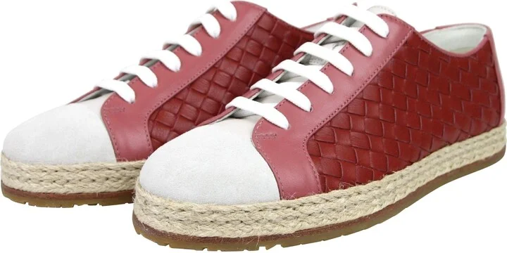 Women's Pink / Red Leather Woven Lace Up Sneakers (37.5 EU / 7.5 US) - Image 2