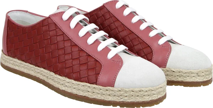Women's Pink / Red Leather Woven Lace Up Sneakers (37.5 EU / 7.5 US) - Image 4