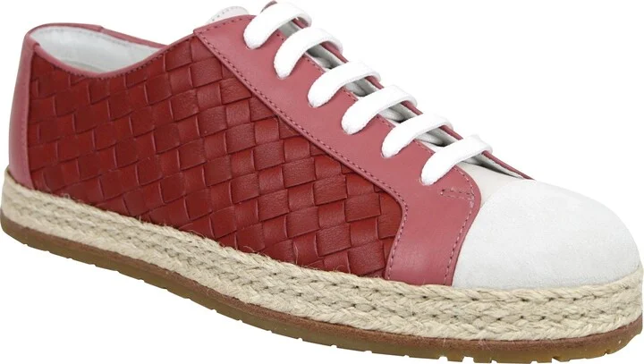 Women's Pink / Red Leather Woven Lace Up Sneakers (37.5 EU / 7.5 US)