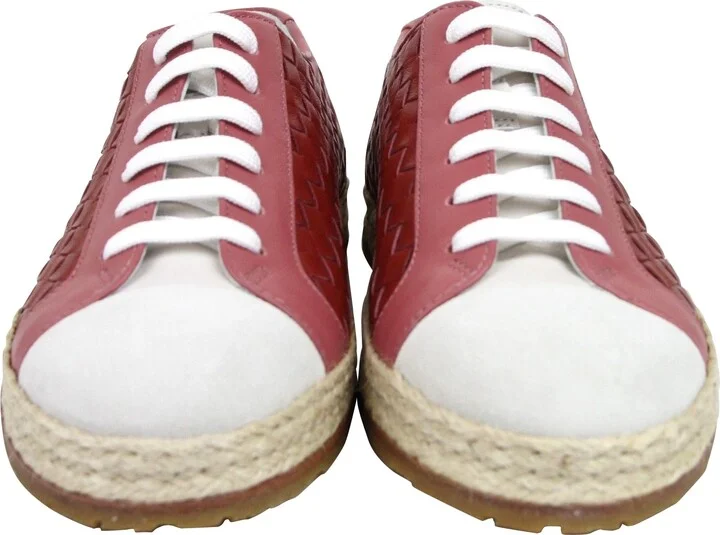 Women's Pink / Red Leather Woven Lace Ups Sneakers - Image 3