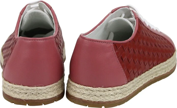 Women's Pink / Red Leather Woven Lace Ups Sneakers - Image 5