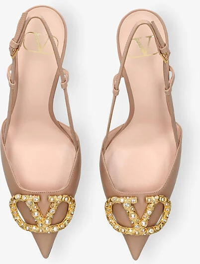 Womens Pink Vlogo 80 Crystal-Embellished Leather Slingback Courts Eur 37.5 / 4.5 Uk Women - Image 2